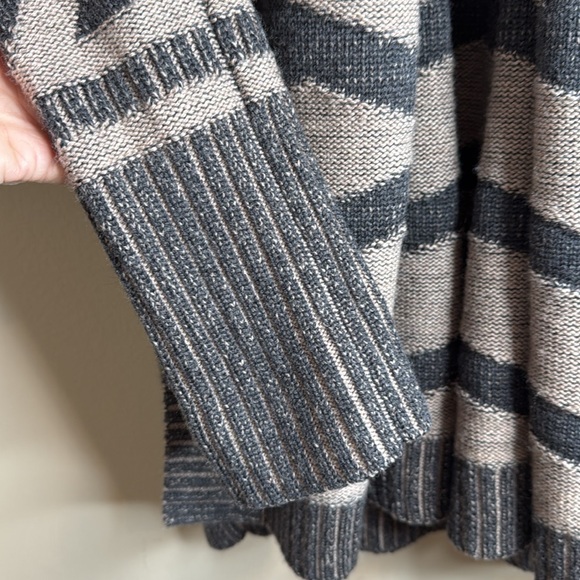 Haute Hippie Black/Brown gray/Tan Merino Wool Striped Jacquard M/L- Cardigan - Picture 2 of 6
